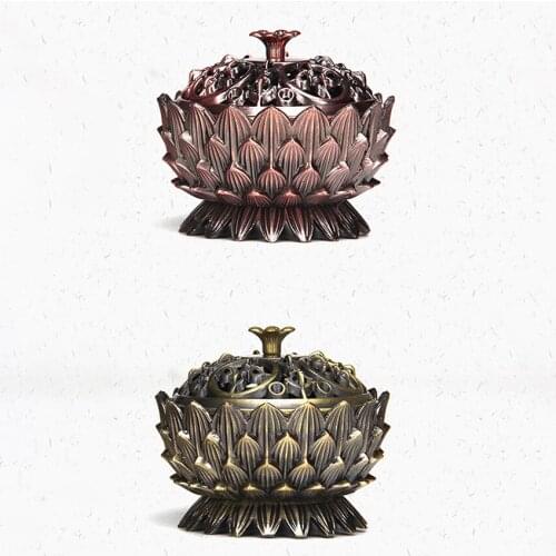 Household Incense Burner Metal Copper Alloy Lotus Flower Aromatherapy Furnace Teahouse Decor Chinese Buddha Sandalwood Censer