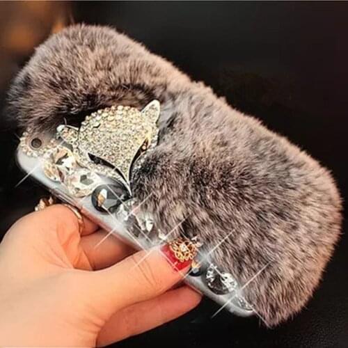 3D Luxury Bling Diamond Rabbit Fur Case Fox Head Phone Case Cover For huawei P30 P20 lite Pro Mate 20 Pro For Honor 20 7X 8X