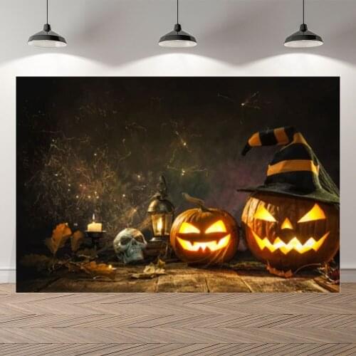 Seekpro Halloween Party Pumpkin Candle Lightning Spooky Photography Background Photographic Backdrop For Photo Studio Shoot
