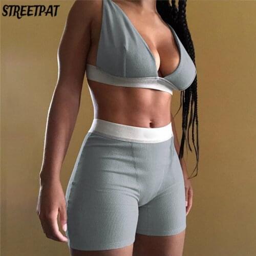 Sexy Ribbed Tank Crop Top Biker Shorts Sets Sport 2 Two Piece Set Women Sweatsuits Streetwear Tracksuit Femmer Summer