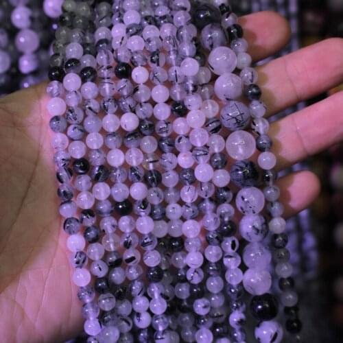 Round Black Rutilated Quartz GEM beads natural stone spacer beads DIY loose beads for jewelry making strand 15" wholesale