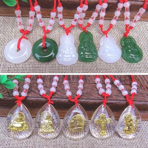 Scenic Spot Stall Hot-selling Jewelry Men and Women Glass Imitate Crystal Pendant Wax Thread Red Rope Necklace Event Gifts