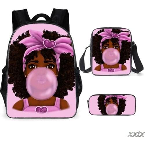 Novelty African Girl 3pcs/Set Backpack 3D Print School Student Bookbag Fashion Travel Laptop Daypack Shoulder Bag Pencil Case