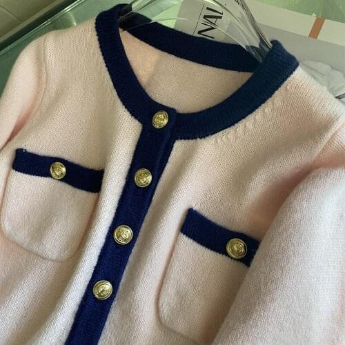 Fashion Casual Pink V-Neck Knitted Cardigan Short Coat Jacket Fall Wnter Single Breasted O-Neck Sweater Women Top 2021 Clothing