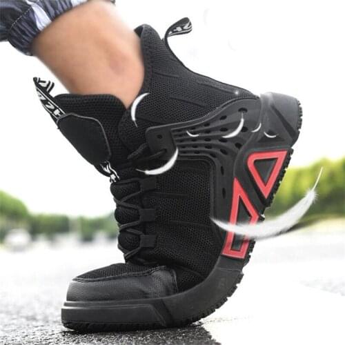 Mesh Size 48 Steel Toe Boots Working Shoes Man Safety Breathable Black Shoes Men Ankle Boots High Top Sneakers Men Boots New
