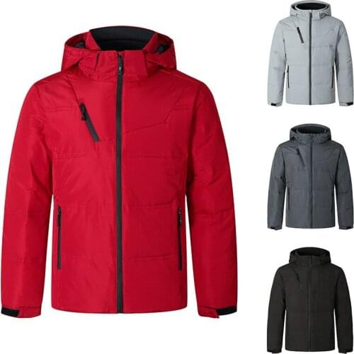 European size winter new male casual cotton coat solid color hooded pocket zipper fashion mens down coat white duck down jacket