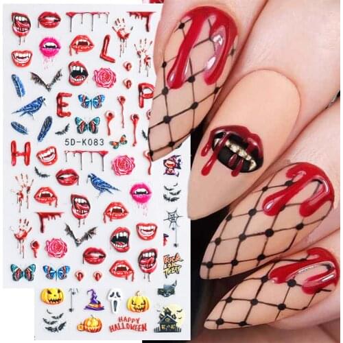 2021 New Nail Art Embossed Sticker 5D Stereo Hollow Dark Halloween Pumpkin Bat Lace Atmosphere Nail Sticker Nail Art Decoration