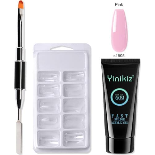 Yinikiz New Nails Kit 60ml Acrylic Poly Nail Gel Uv Fast Builder Gel Dual Funcation Brush Nail Form Nail Gel Tools Set