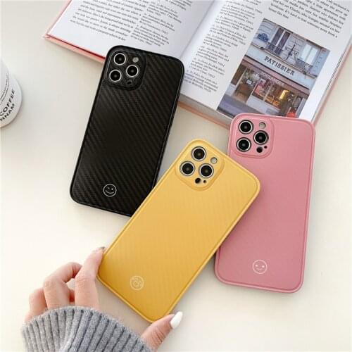 Carbon Fiber Solid Color Protective Case for iPhone 12 Pro Max X XS XR 7 8 Plus 11 Pro 12 Mini Black Yellow Pink Full Covered