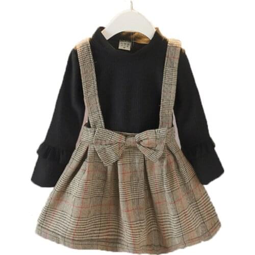 Autumn and Spring Girls Fashion Long-Sleeve Dress Plaid Newborn Toddlers with Bow Cotton O-Neck Kids Clothes 1-6Y