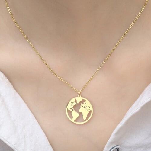 Europe and America Simple World Map Necklace HIP HOP Womens Stainless Steel Map Necklace MATO PARIS Necklace
