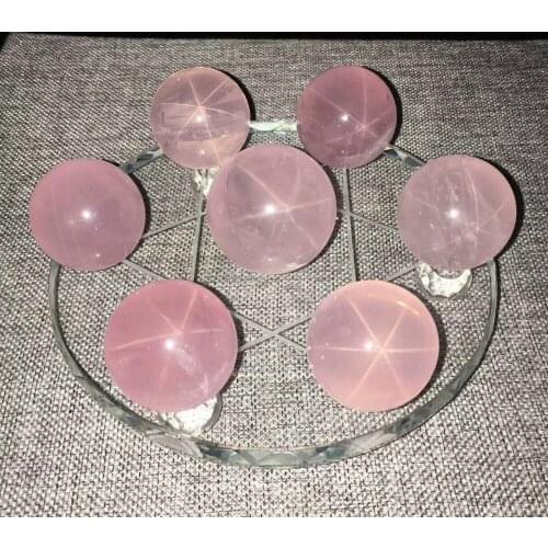 Natural Rose Quartz Sphere Star Light Charms One of 40mm Six of 30mm Crystal Mozambique Base Display Collection AAAAA