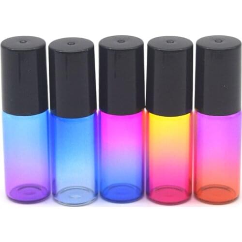 3pcs Empty 5ml Gradient Colorful Essential Oil Glass Roll-On Bottle Fragrance Perfume Sample Roller Bottle Black Cap
