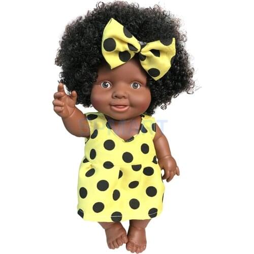 10inch Realistic Reborn Doll African American Baby Girl Doll Wearing Floral Dress & Bowknot Headdress Christmas Birthday Gifts