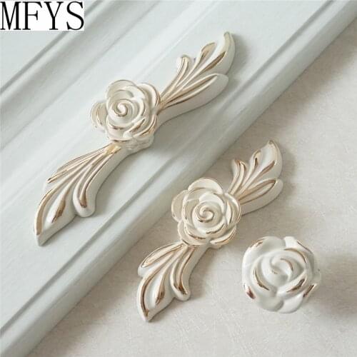 2.5" 3.75" Dresser Pulls Handles Drawer Pulls Handles Knobs Cabinet Handles French Cream White Gold Rose Flower Knob 64 96 mm