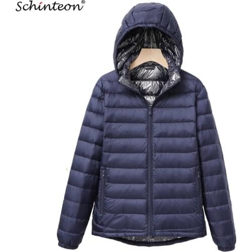 Schinteon Light Ultra Down Jacket with Removable Hood White Duck Down Coat Bright Autumn Outwear for Women High Quality