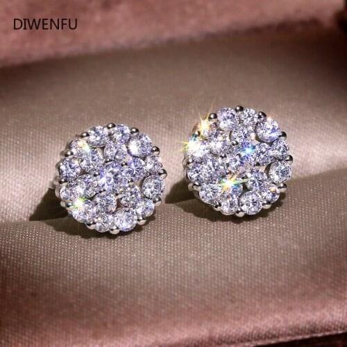 Diamond S925 Sterling Silver Jewelry Stud Earrings for Women Round Fashion Office Anniversary Gift Silver Earrings for Women