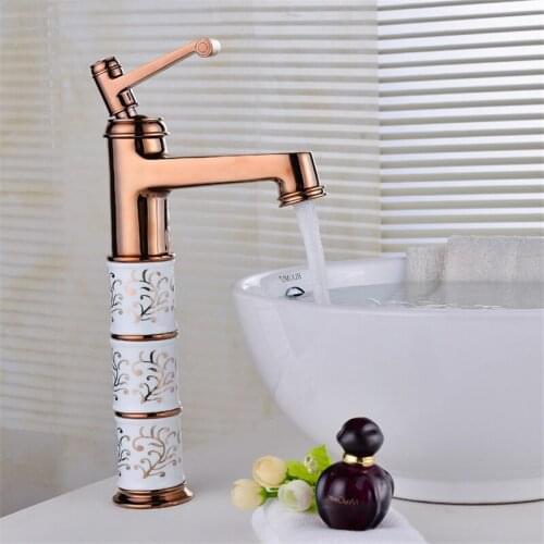 Basin Faucets Rose Gold Solid Brass Hot & Cold Single Handle Sink Mixer Bathroom Lavatory Crane Taps Luxury Unique Design Chrome