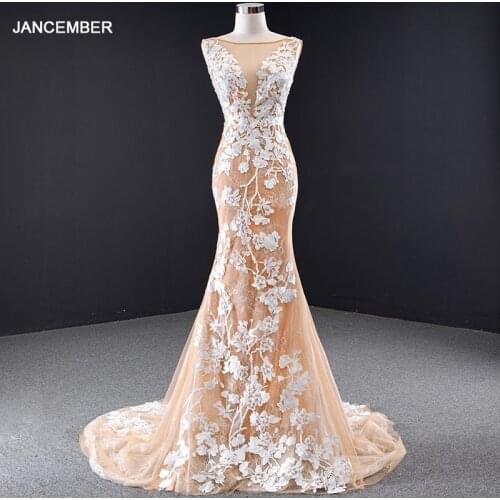 J67059 jancember dark complexion lace mermaid long evening dresses with train o neck appliques lace elie saab вечерние платья