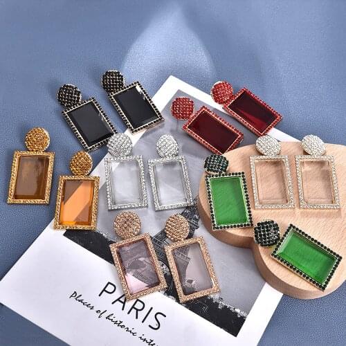 Ztech 7 Color Crystal Geometric Large Metal Earrings Jewelry Gifts For Women High-Quality Clear Pure Stone Earring Accessories