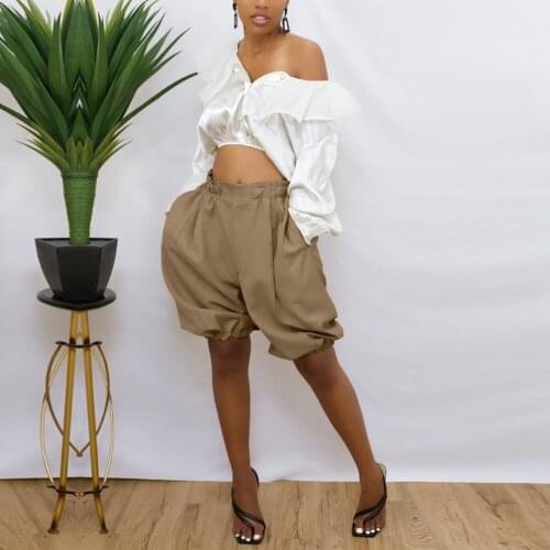 Womens Solid Color Loose Five Point Pants Ladies Elastic Waist Pockets Casual Shorts Female Summer Loungewear Short Underpant