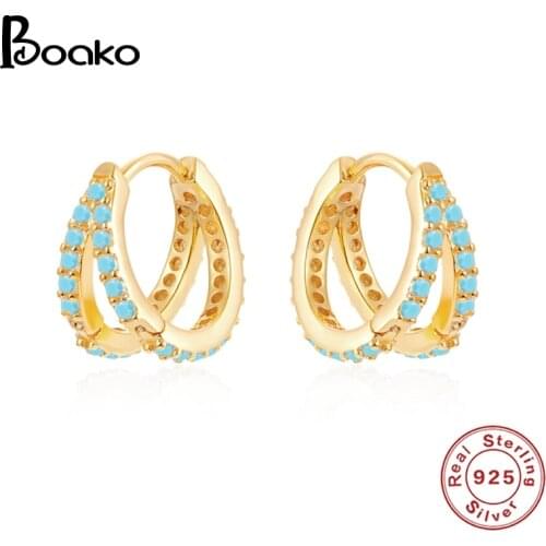 BOAKO Turquoise Diamond Pendientes Plata 925 Earrings For Women Earrings Dangle Gold Jewelry Ear Piercing Fine Gift Серьги #Hh