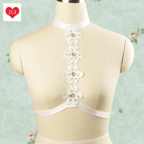 Sexy Lolita Pastel Goth Body Harness cage bra White Flowers harness kawaii harajuku style,nugoth liguero gothic harness bra