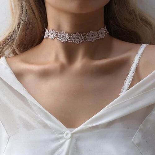 Full Sweet Lace Flower Joint Extender Chain Elegant Choker Pink White Black Necklace For Women