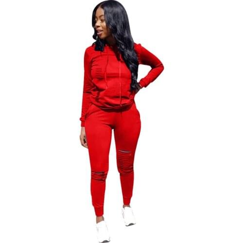 Winter Suit Hooded Tracksuit Women Two Piece Set Long Sleeve Hole Top + Pants Autumn Two Piece Outfits Chandal Mujer Sweat Suits