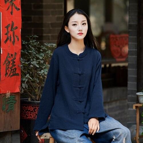 2020 Ladies Chinese Tops Hanfu Casual Retro Vintage Shirt Ethnic Women Tops And Blouses Cotton Oriental Style Clothing FF2896