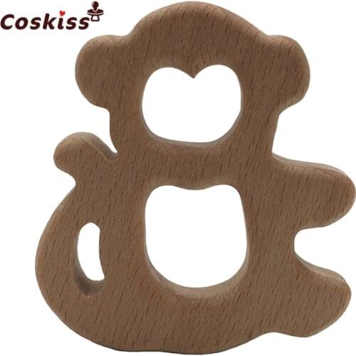50pcs Monkey Wood Teething Toy for Baby Rattle Teething Ring Natural Wooden Teether baby Teething Gender Shower Easter Gift