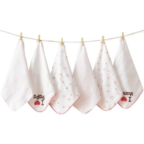 6PCS Handkerchief Cotton Bib Pure Cotton Towel Printing Love Gauze Saliva Towel Male Female Baby Children Triangle Saliva Towel