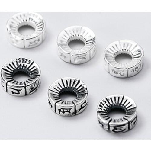 925 Sterling Silver Classic Wheel Shape Loose Space Beads 8mm Buddha Mantras S925 Silver Beads DIY Jewelry Making For Women Men