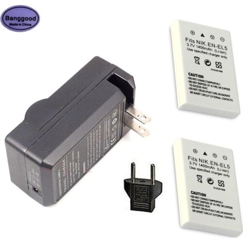 2PCS 1400mAh EN-EL5 ENEL5 Camera Battery + AC Charger for Nikon Coolpix P4 P80 P90 P100 P500 P510 P520 P530 P5000 P5100 5200 790
