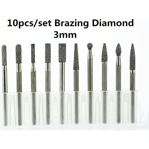 Jrealmer Brazing Diamond 10pcs Assorted 3mm grinding bit Tool Grinding Head Engraving Etching Abrasive tool