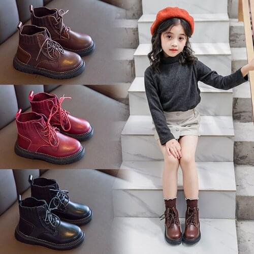 Girls Boys Boots 2020 Autumn Winter Kids Children Martin Boot Shoes Fashion England Style PU Leather Shoes Zapatos