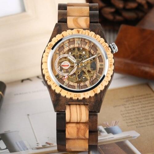 Classic Automatic Mechanical Wooden Watch for Female MaleWooden Watches Special Large Round Dial Wooden Wristwatch