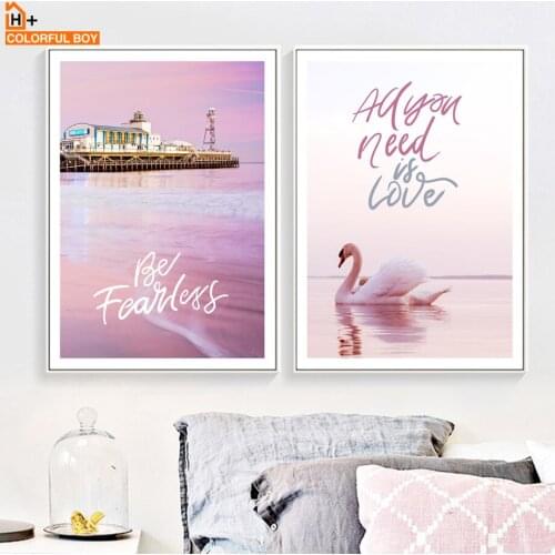 COLORFULBOY Swan Sea Landscape Wall Art Print Canvas Painting Nordic Poster Wall Pictures For Living Room Home Decor