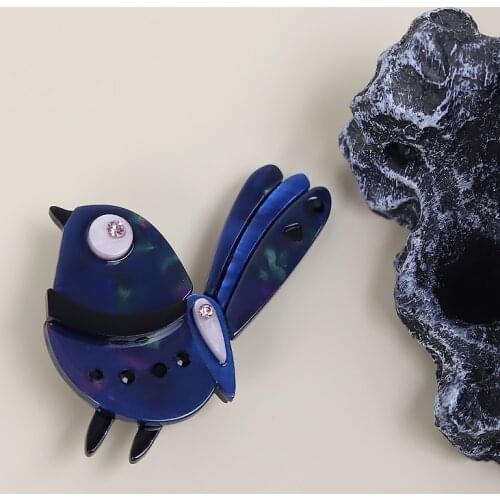 Custom Blue Magpie Bird Shape Brooch Colorful Natural Acrylic Corsage Clips Pins Kids Women Suit Scarf Decoration Jewelry