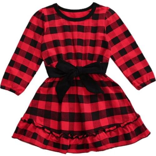 1-4T Toddler Kid Baby Girl Red Plaid Dress Long Sleeve High Waist Xmas Party Club Dress Elegant Autumn Cute Sweet Clothes Outfit