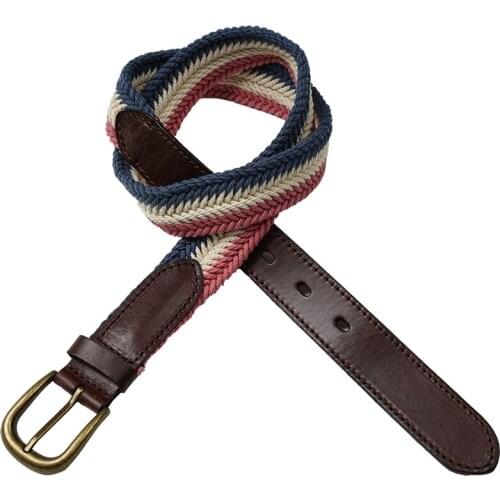 DKBLINGS New lady canvas belt spring summer pink braid casual top layer cattle belt splice narrow thin belt