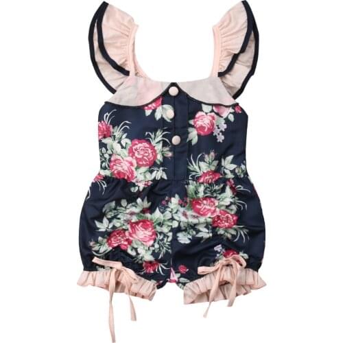 Infant Toddler Kids Baby Girl Flower Ruffle Rompers Sleeveless Jumpsuit One-piece Outfits Sunsuit Playsuit Summer Casual Clothes