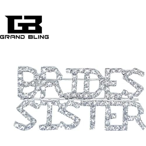 Crystal Wedding Theme Jewelry Gift "BRIDES SISTER" Word Brooch Pin for Brides Relative