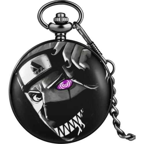 Cool Cartoon Comics Pocket Watch High End Black Case Quartz Numerals Dial Durable 30cm Thick Chain Pendant Gift For Boys Girls