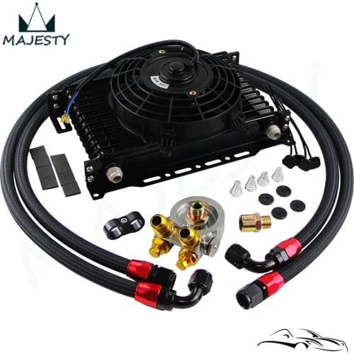 13 Row Oil Cooler Kit w/Thermostat Oil Filter Adapter Kit+7" Electric Fan Kit