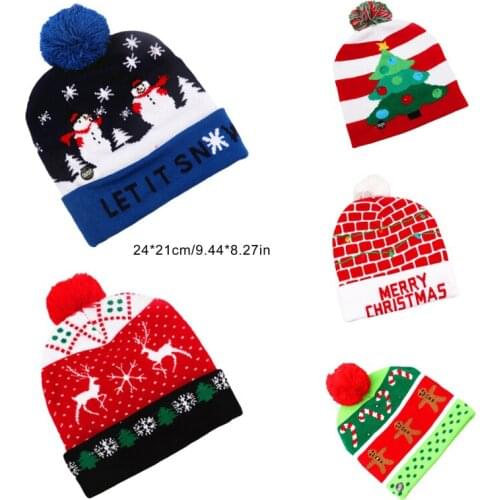 Colorful Glowing Knitted Christmas Hats Knitted Hats Christmas Glowing Knitted Hats Lights Knitted Santa Claus Decora
