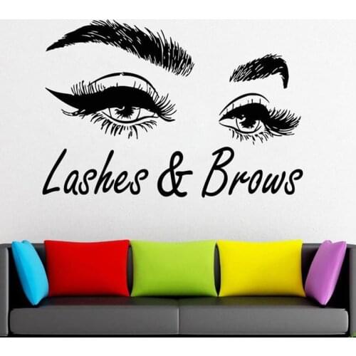 Lashes&Brows Wall Decal Window Sticker Beauty Salon Interior Decoration Woman Eyelashes Eyebrows Mural Art Vinyl Stickers S1015