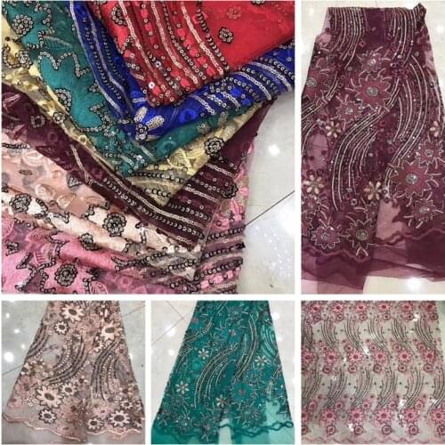 LASUI 1 yard noble 7colors 3D Beaded sequins embroidered flowers mesh lace fabric for DIY Evening dress Fashion clothing X0341