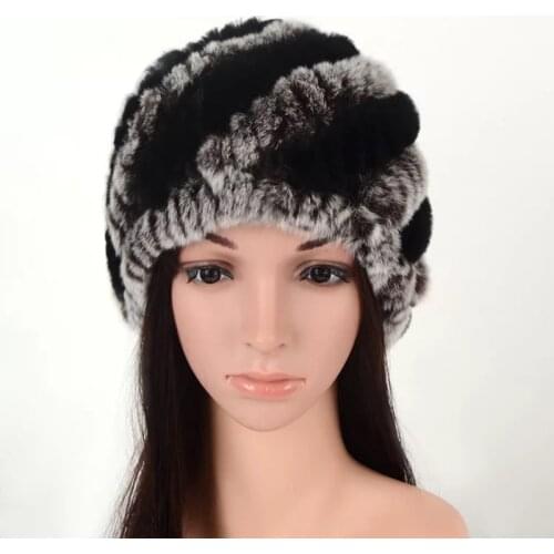 Hot Sale 100% Genuine Knitted Rex Rabbit Fur Hat Winter Lady Floral Cap Female Headgear Free Shipping