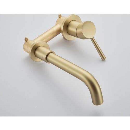 Vidric Brushed Gold Basin Faucet Concealed Wall Mounted Faucet Tap 360 Rotation Single Handle Hot Cold Water Bath Mixer Taps